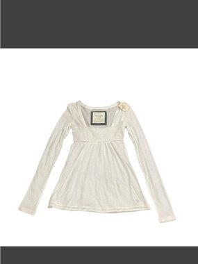 Abercrombie & Fitch Cream Long Sleeve Empire-Waist Top